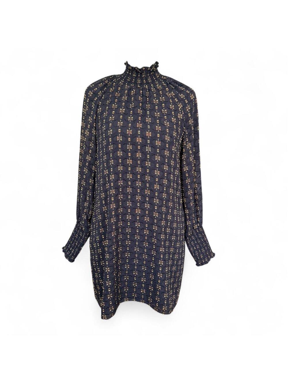 Amanda Uprichard “Noemi” Navy and Gold Dress size Small